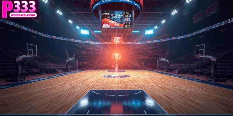 Basketball court with betting odds overlay